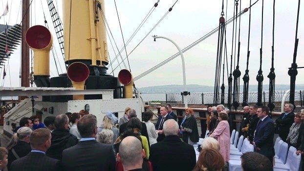 Wedding Ceremony RRS Discovery Bagpiper