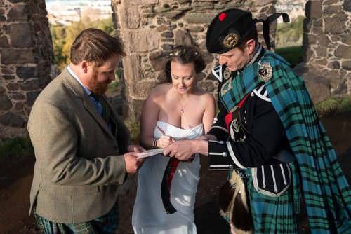 Signing the symbolic Scottish wedding certificate at St Anthony's Chapel