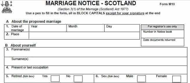 M10 Marriage Notice short