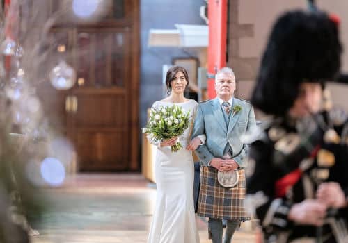 When does a bagpiper play at a wedding? Piping the bride up the aisle
